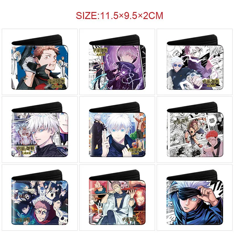 Jujutsu Kaisen Inspired Durable Bi-Fold Wallet – Large Capacity Short PU Leather Card Holder with Coin Pocket, Anime Character Print Billfold for Students & Fans